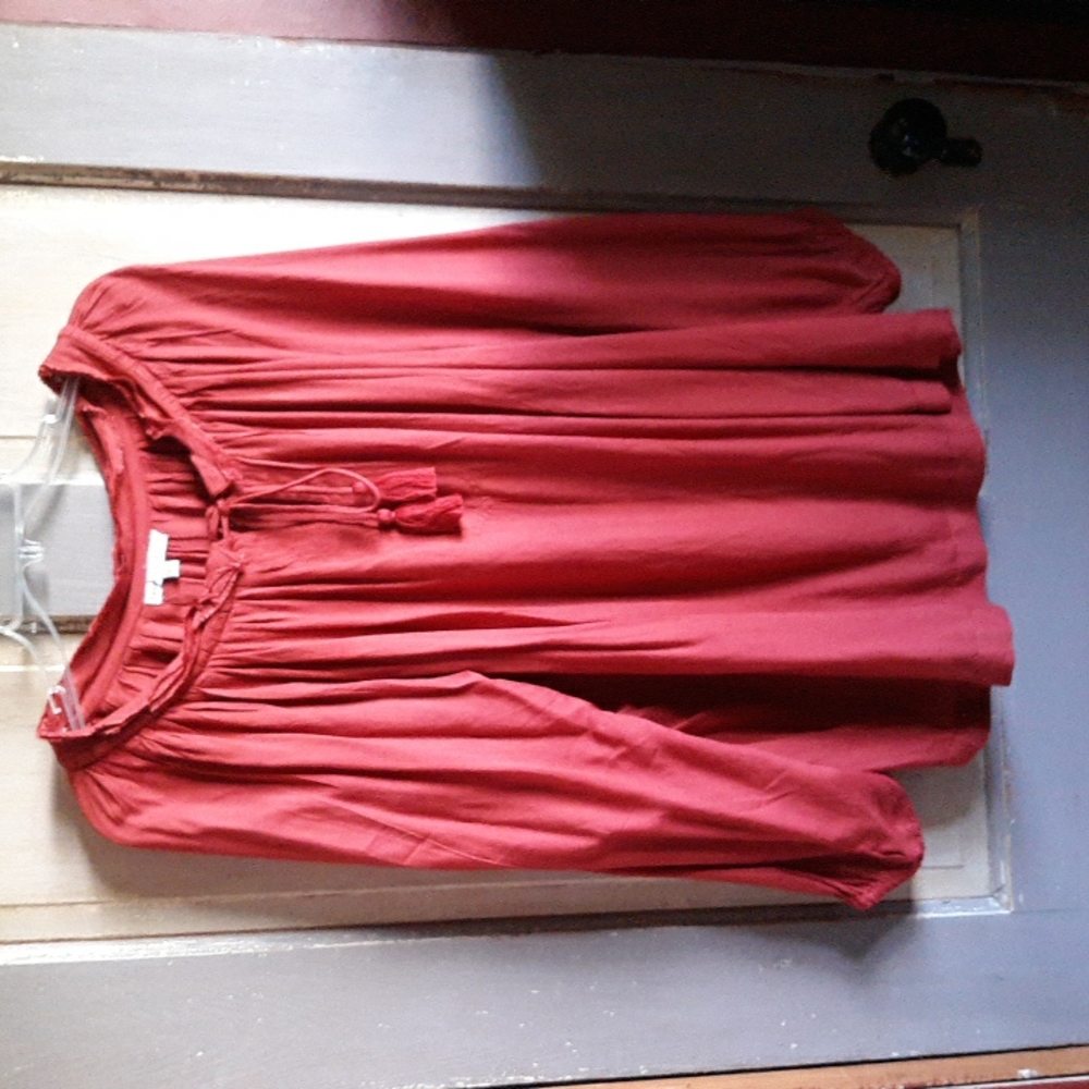 CrossTree Lane Orange Blouse with Tassel Tied Collar